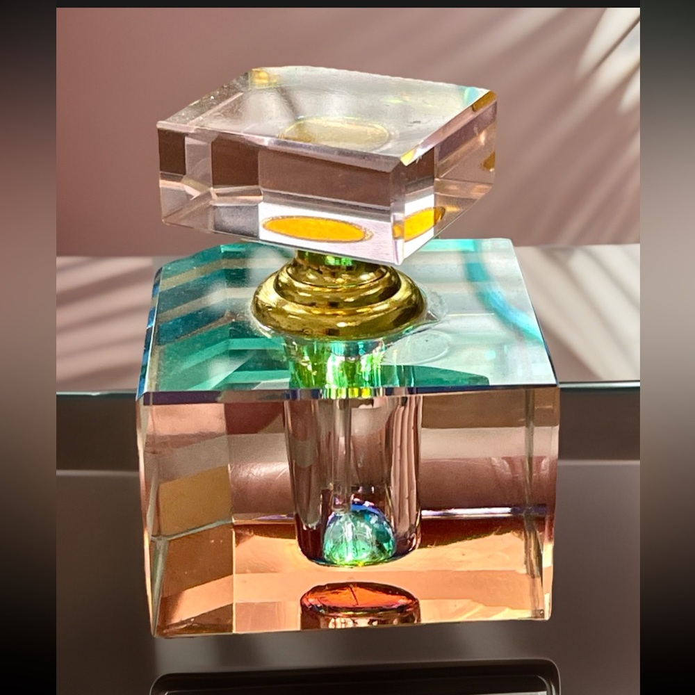 VINTAGE IRIDESCENT RAINBOW GLASS CRYSTAL FACET PERFUME BOTTLE ART DECO - Picture 4 of 10